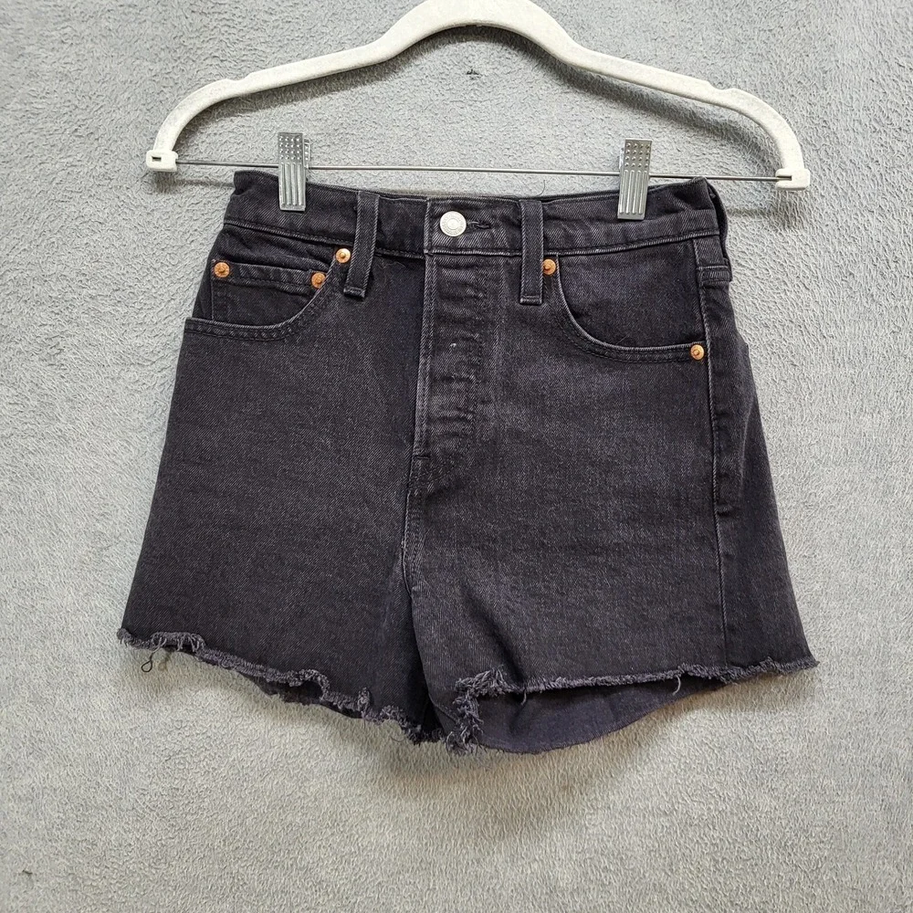 Levi's 501 Womens‎ Shorts 24 Black Big E Ribcage Cut Off High Rise Button Fly